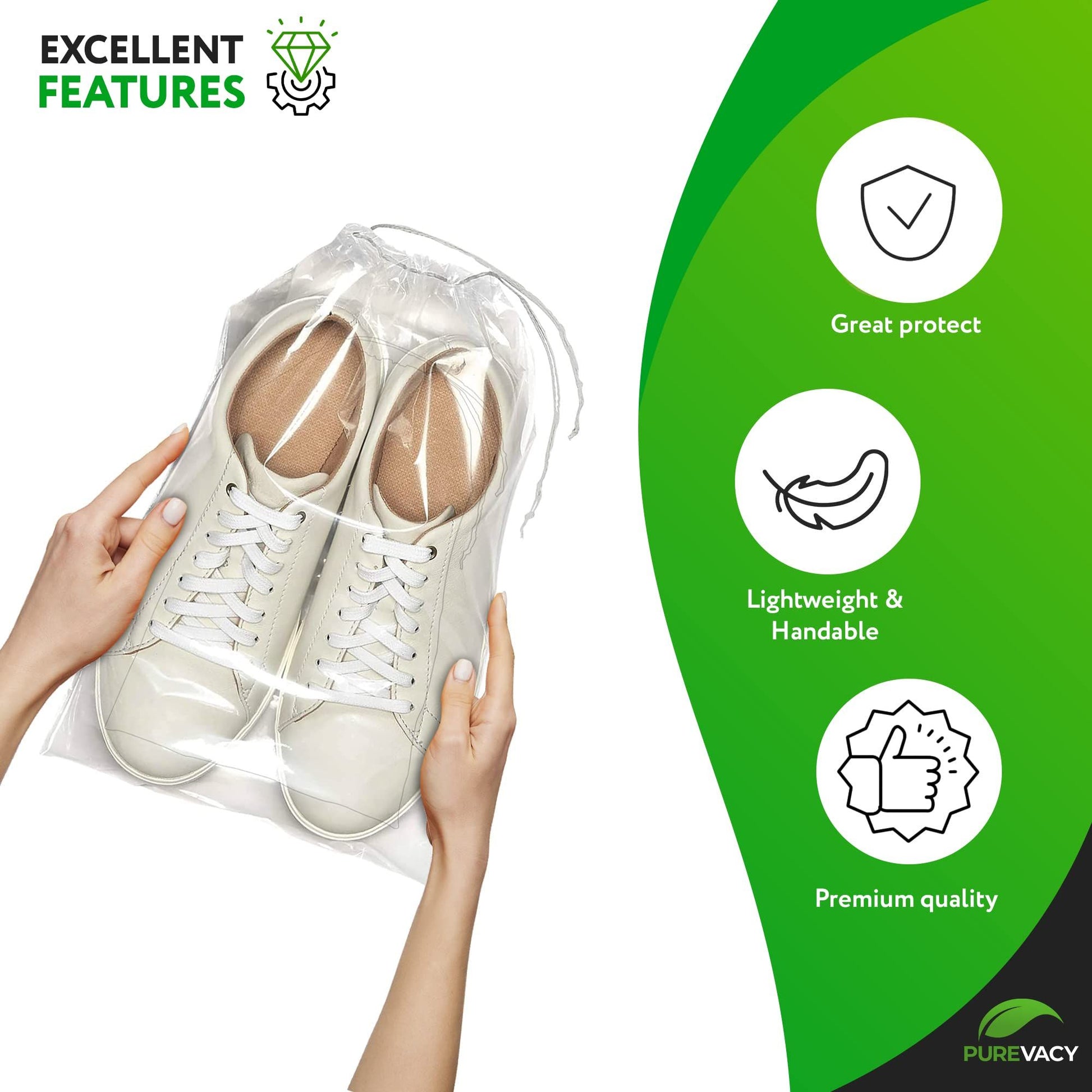 Clear Drawstring Bag, 9 x 12 Inches. 50 Pack Clear Plastic Drawstring Bags. 2 Mil Double Drawstring Clear Bags. Waterproof Bags for Goodies, Travel Essentials, Shoe Organizer Bags