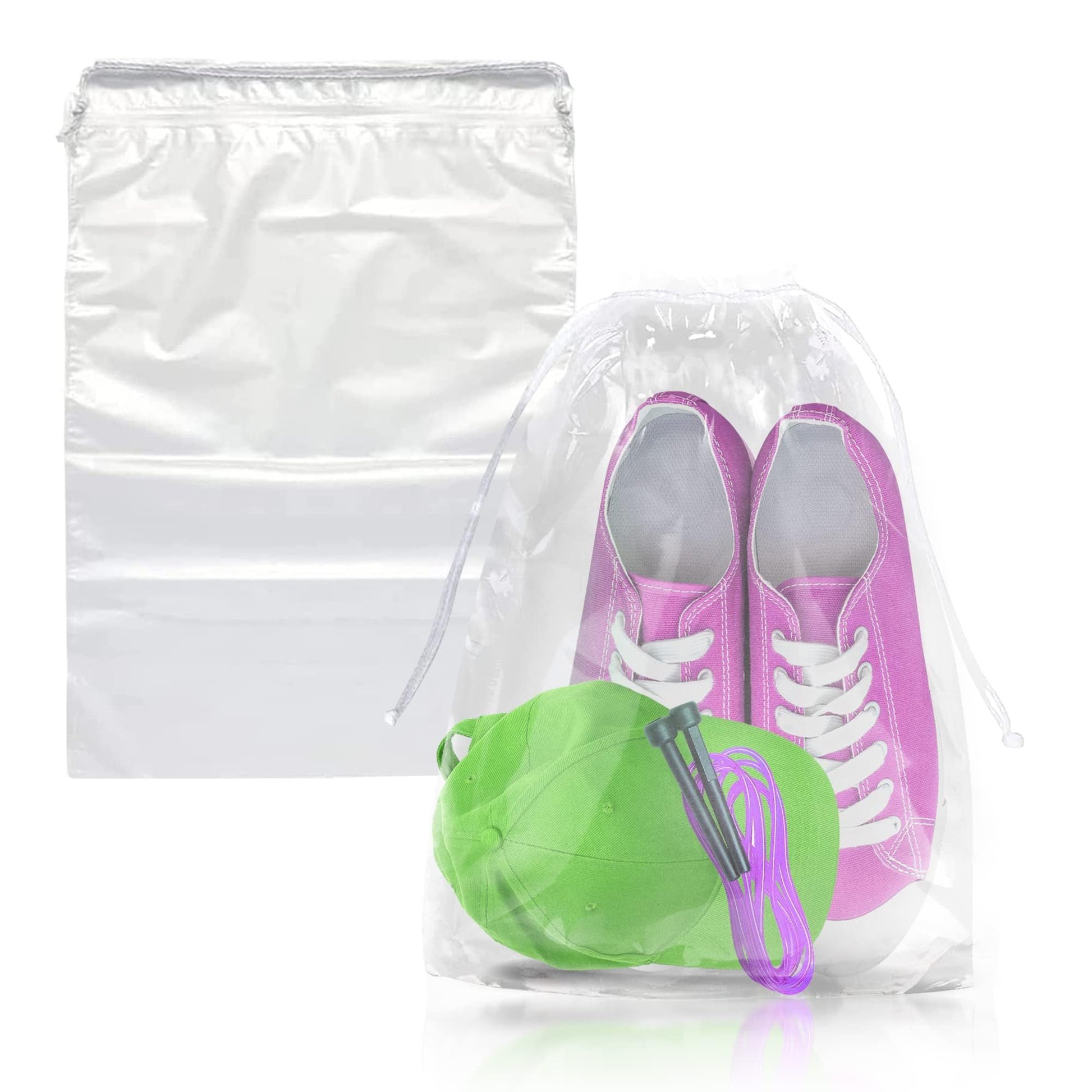 Clear Drawstring Bag, 12 x 18 Inches. 100 Pack Clear Plastic Drawstring Bags. 2 Mil Double Drawstring Clear Plastic Bags. Waterproof Clear Drawstring Bags for Goodies, Travel Essentials