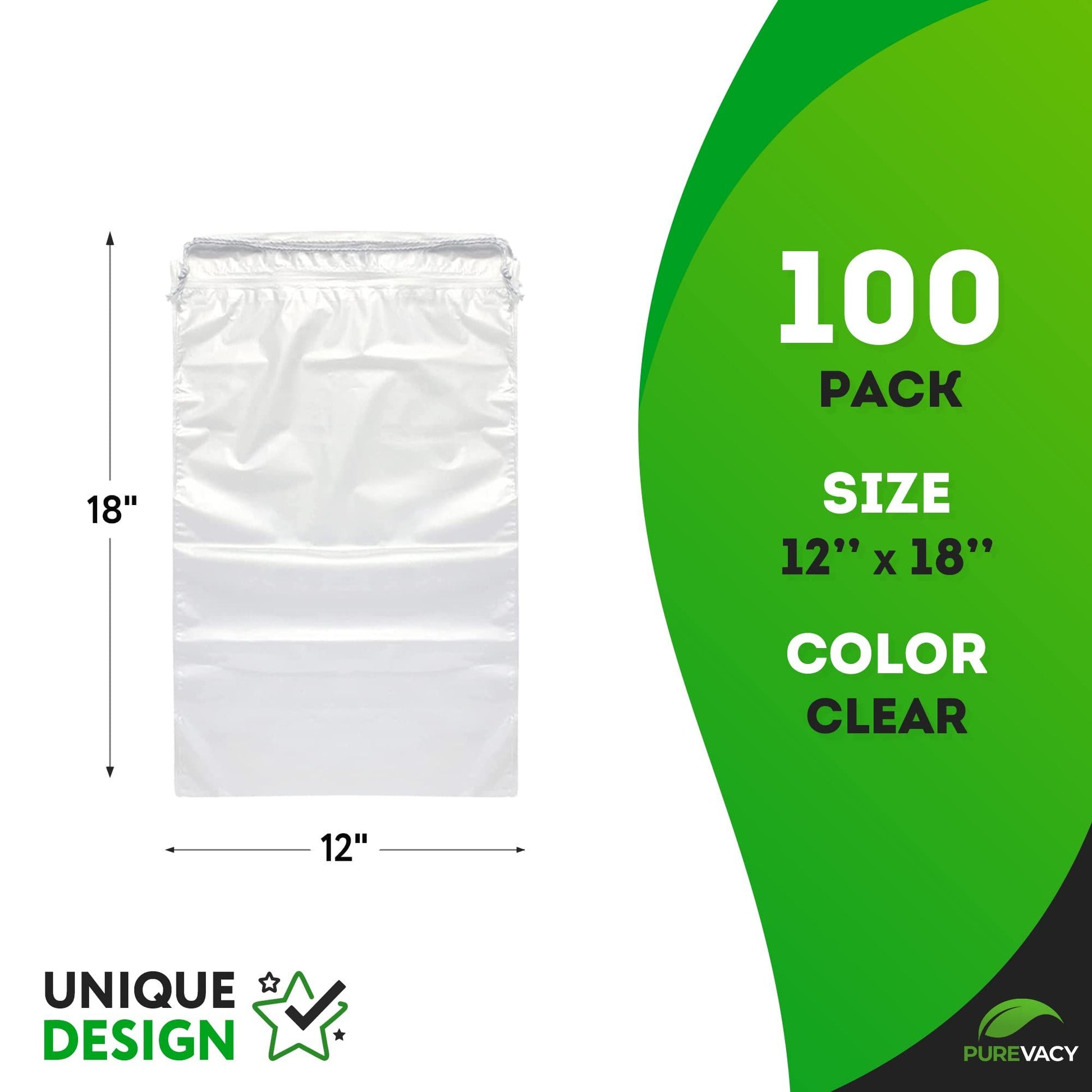 Clear Drawstring Bag, 12 x 18 Inches. 100 Pack Clear Plastic Drawstring Bags. 2 Mil Double Drawstring Clear Plastic Bags. Waterproof Clear Drawstring Bags for Goodies, Travel Essentials