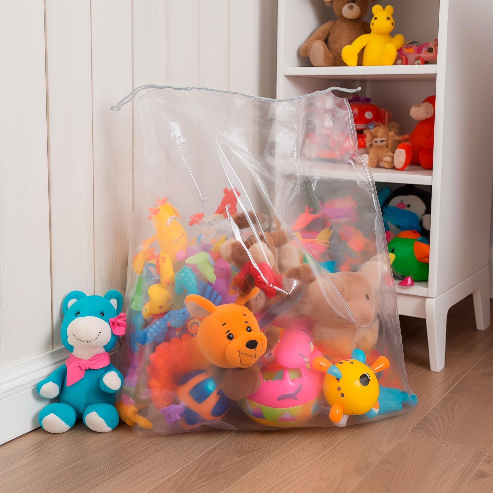 Clear Drawstring Bag, 18 x 24 Inches. Pack of 50 Clear Plastic Drawstring Bags. 2 Mil Drawstring Clear Plastic Bags. Waterproof Clear Plastic Bags Drawstring for Cosmetics, Toiletries