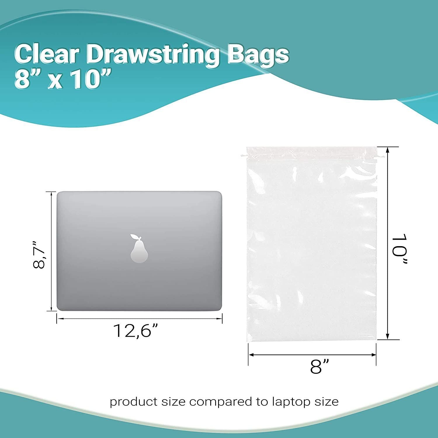 Clear Plastic Drawstring Bags 8" x 10"; Pack of 50 Clear Bags for Gifts 2 Mil Polyethylene Drawstring Gift Bags; Water-Resistant Plastic Shoe Bags 8x10 for Travel with Double Cotton Drawstrings