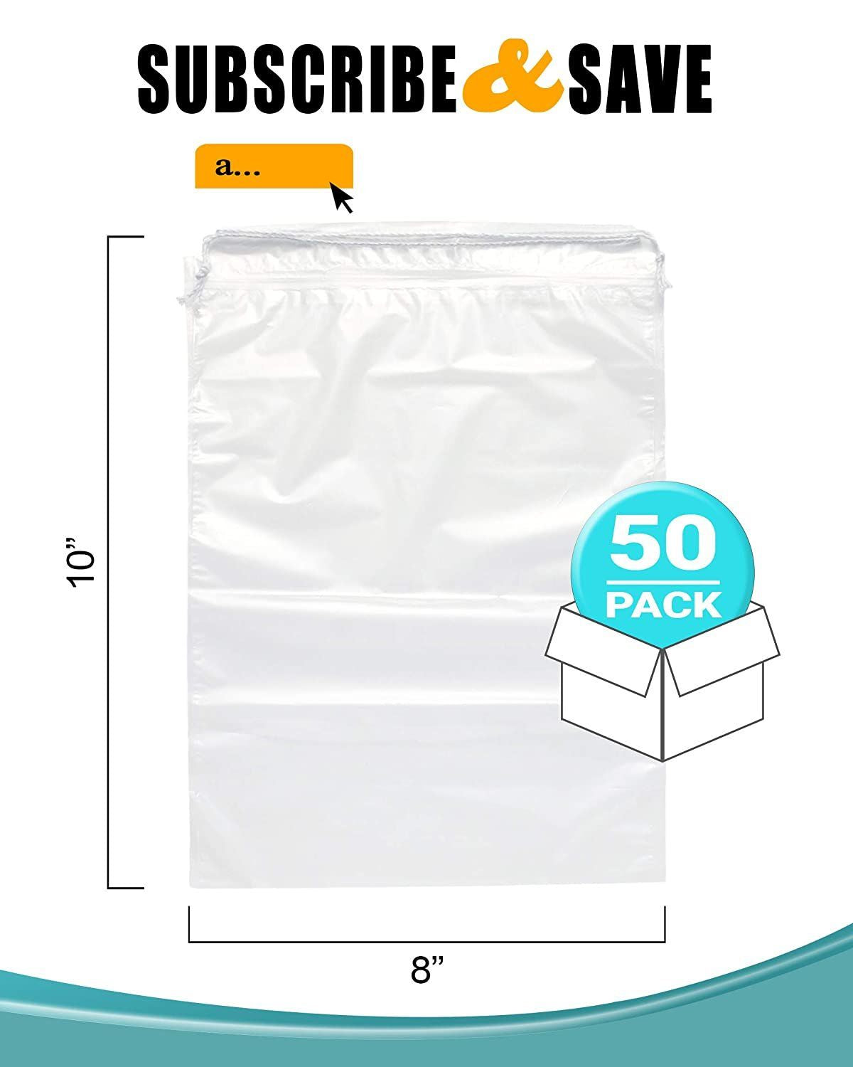 Clear Plastic Drawstring Bags 8" x 10"; Pack of 50 Clear Bags for Gifts 2 Mil Polyethylene Drawstring Gift Bags; Water-Resistant Plastic Shoe Bags 8x10 for Travel with Double Cotton Drawstrings