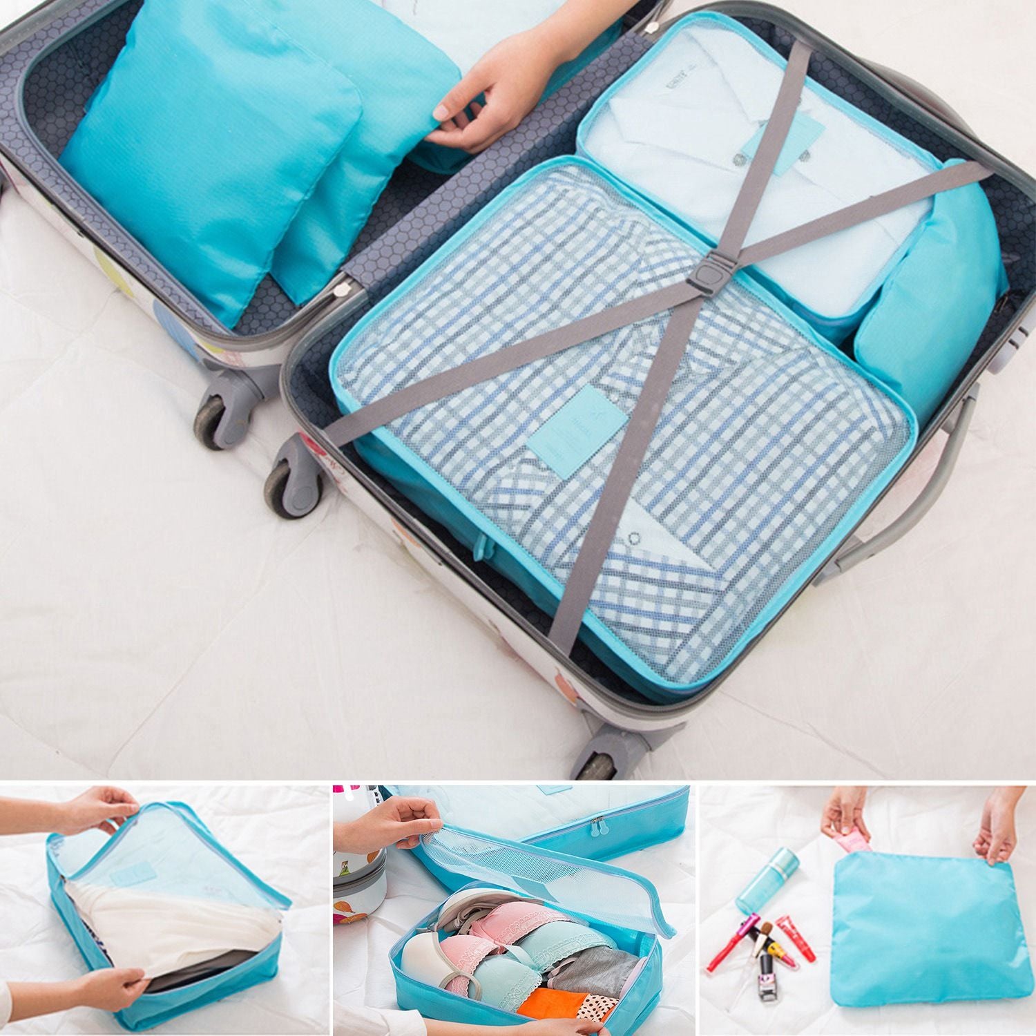 9Pcs/Set Clothes Storage Bags Water-Resistant Travel Luggage Organizer Clothing Packing Cubes for Blouse Hosiery Stocking Underwear