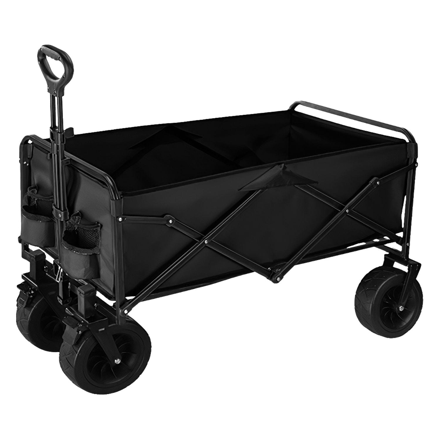200L Collapsible Folding Wagon Cart With Drink Holders Adjustable Handle 440LBS Load Capacity Foldable Utility Outdoor Wagon With All-Terrain Wheels and Brake For Camping Shopping Garden