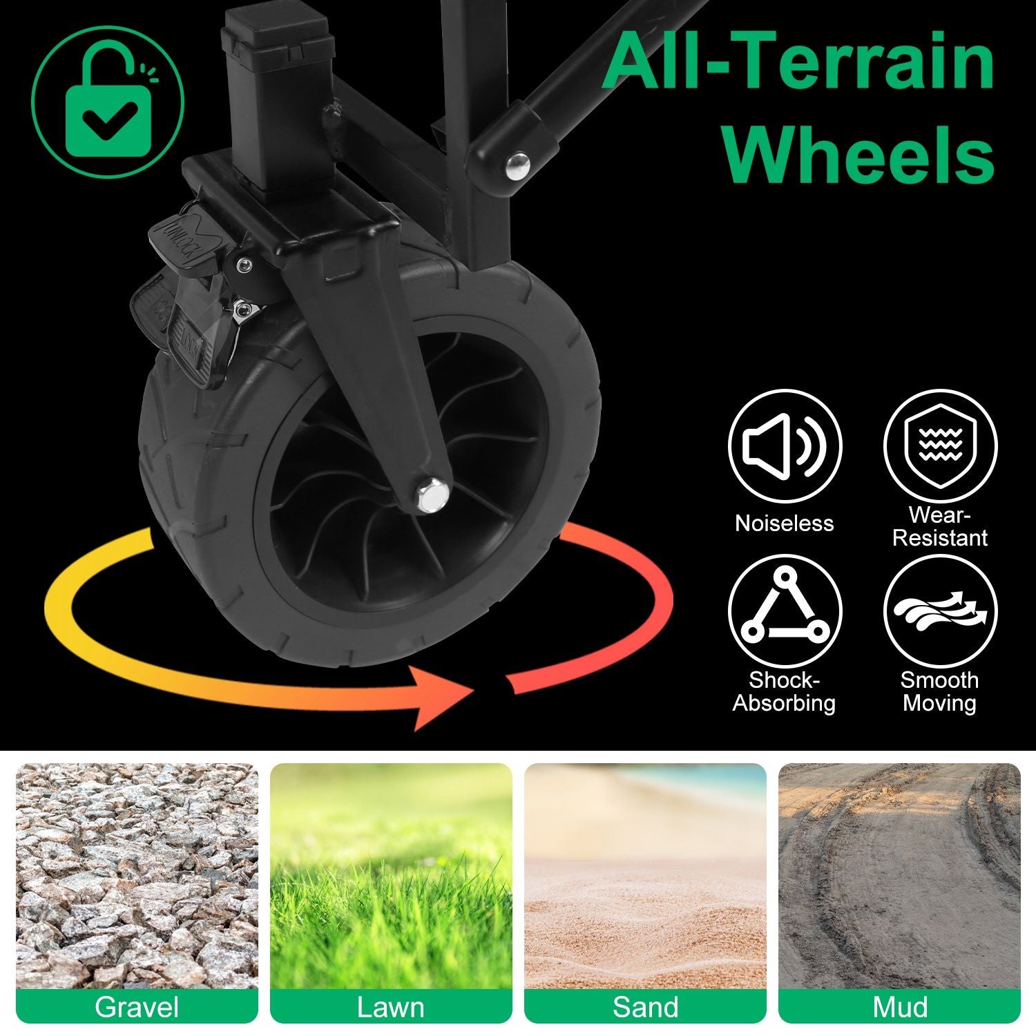 200L Collapsible Folding Wagon Cart With Drink Holders Adjustable Handle 440LBS Load Capacity Foldable Utility Outdoor Wagon With All-Terrain Wheels and Brake For Camping Shopping Garden