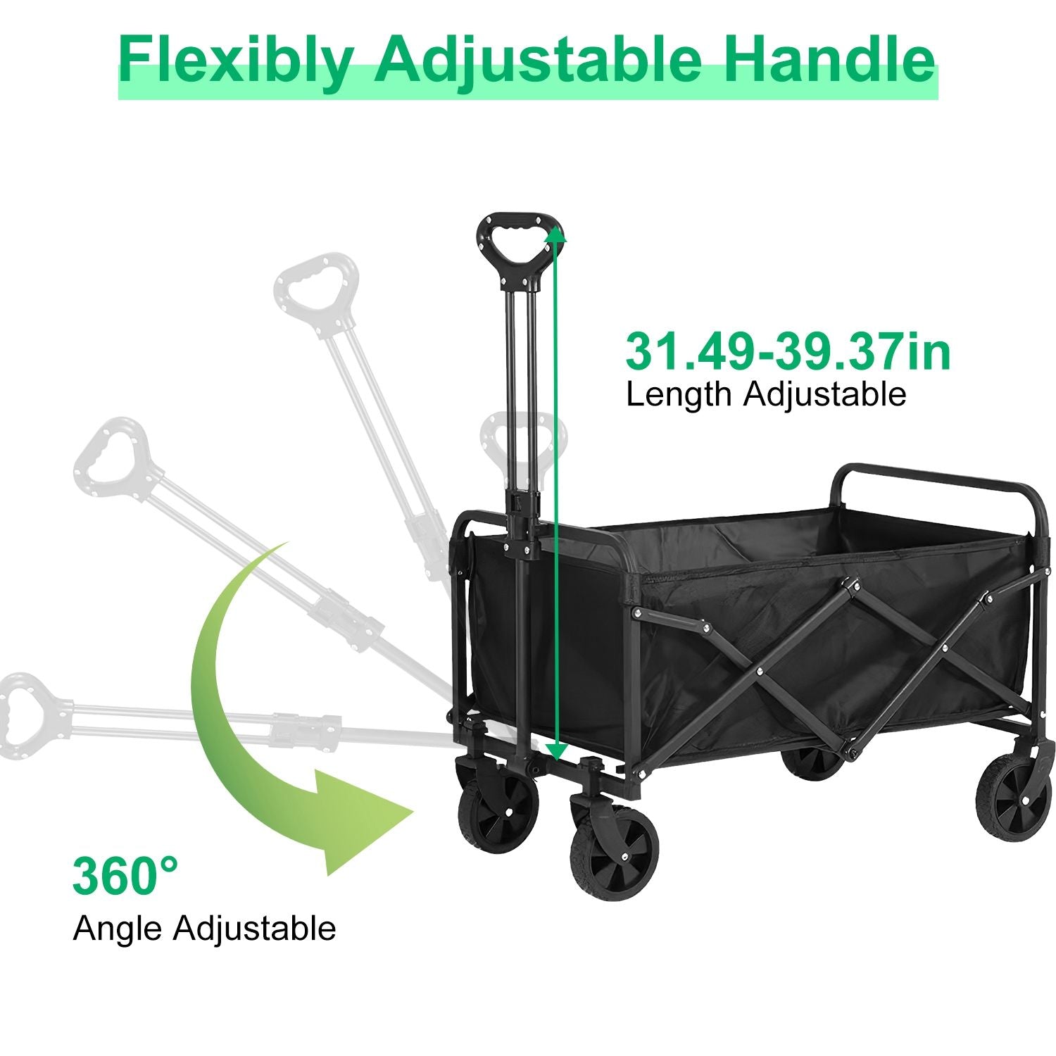 5in Wheel No Brake 100L Collapsible Folding Wagon Cart With Adjustable Handle 220LBS Load Capacity Heavy Duty Foldable Utility Outdoor Wagon For Camping Shopping Garden