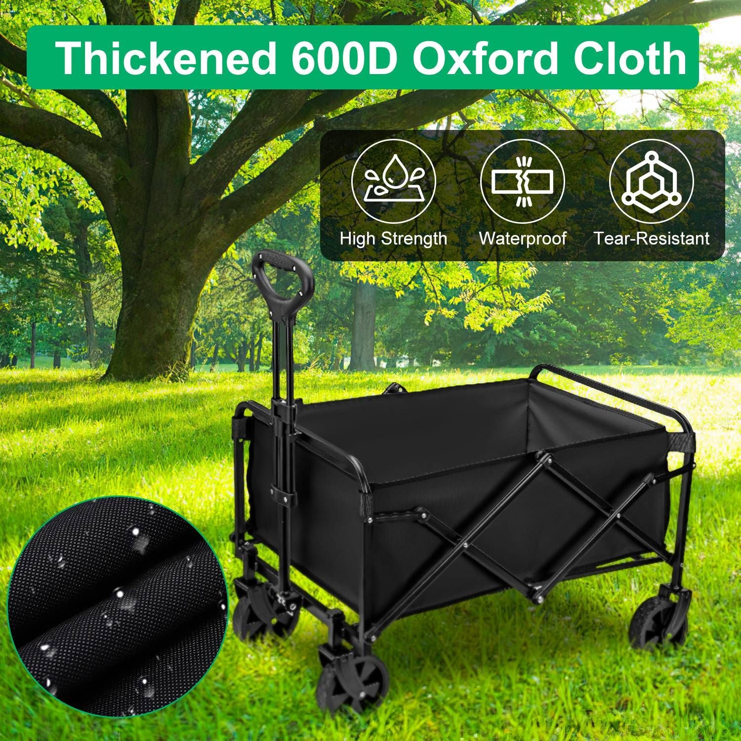 5in Wheel No Brake 100L Collapsible Folding Wagon Cart With Adjustable Handle 220LBS Load Capacity Heavy Duty Foldable Utility Outdoor Wagon For Camping Shopping Garden